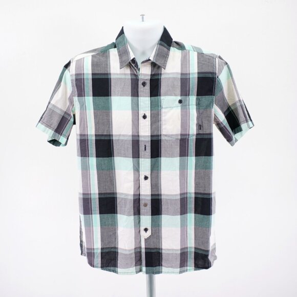 DAMAGED Amplify Black White Gray Plaid Small Button Front Dress Shirt Short Slee - Picture 4 of 12